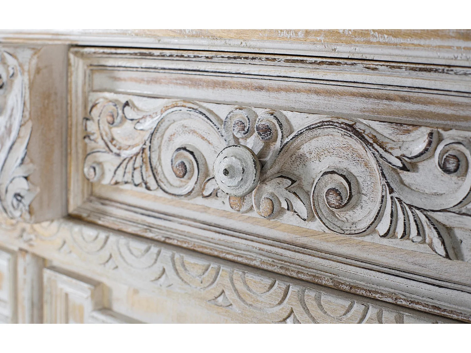 Buffet en bois de manguier, style colonial rustique - 100 x 225 x 45