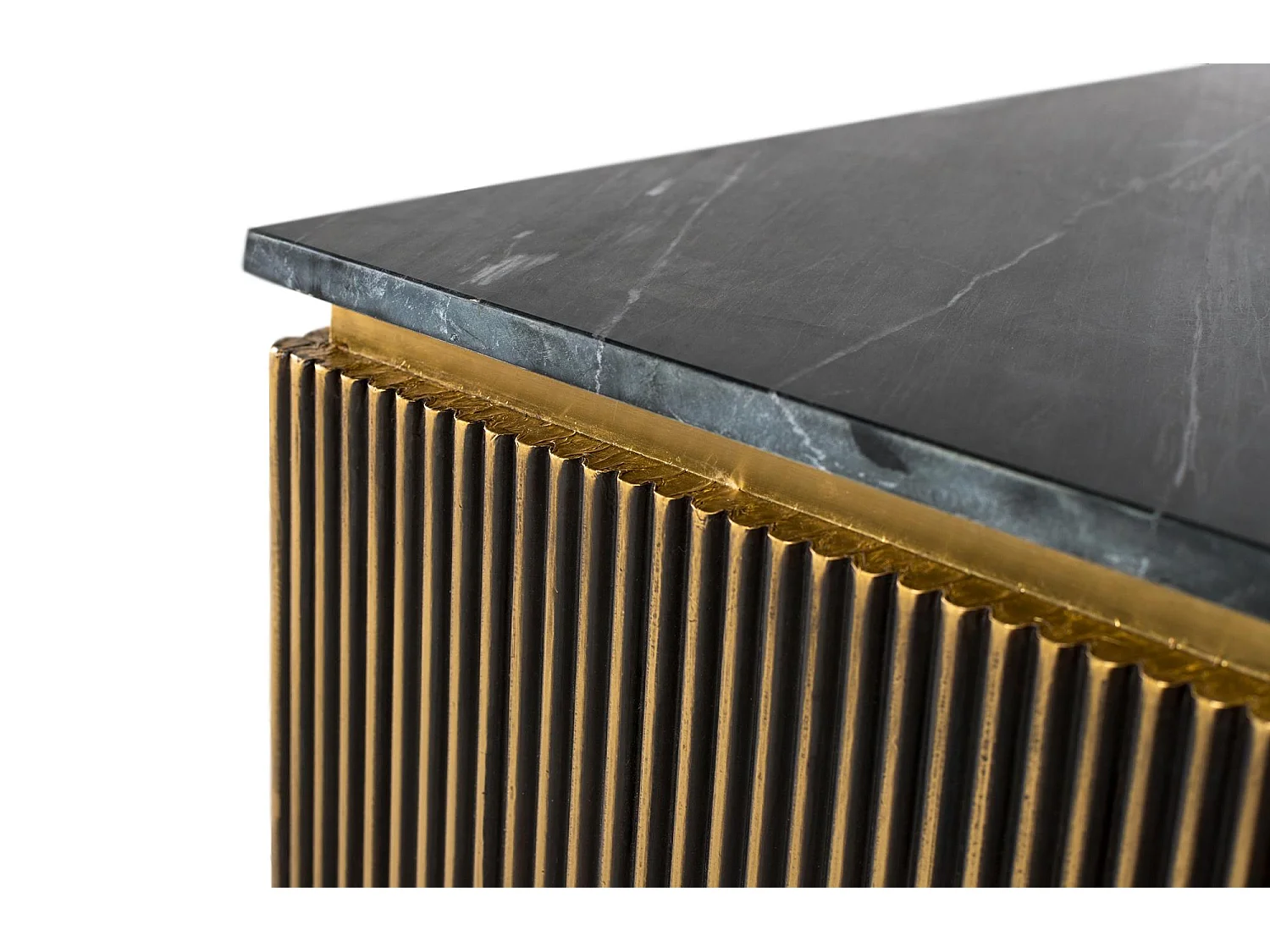 Couchtisch aus Holz mit Bronze- und Marmorplatte