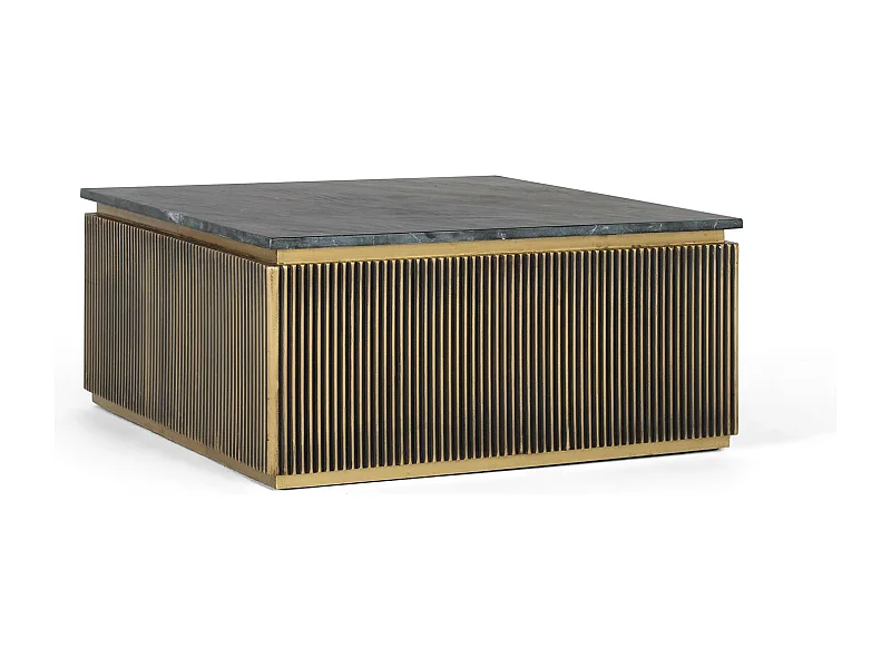 Mesa de centro de madera revestida en bronce y tapa de mármol