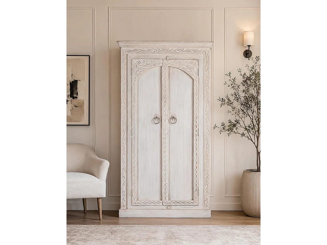 Armoire en bois de manguier 100 cm, style méditerranéen moderne - 182 x 101 x 40 cm