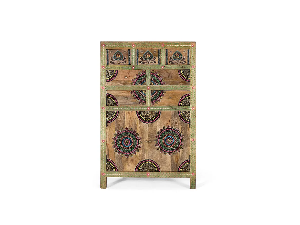 Commode en bois de manguier 80 cm, style rustique classique - 122 x 80 x 41