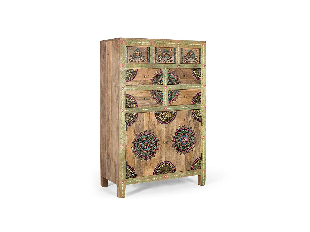 Commode en bois de manguier 80 cm, style rustique classique - 122 x 80 x 41