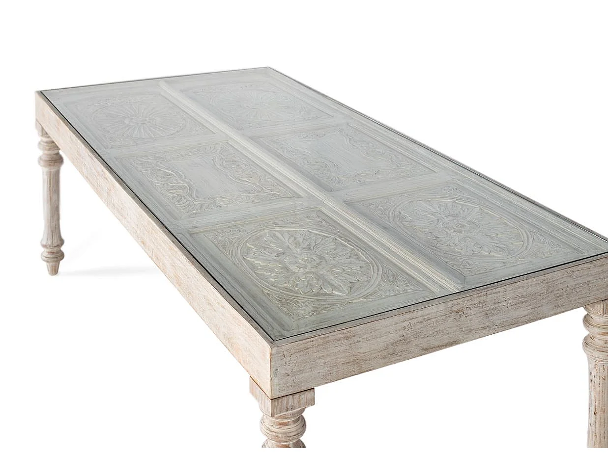 Table à manger rectangulaire sculptée à la main en bois massif 220 cm