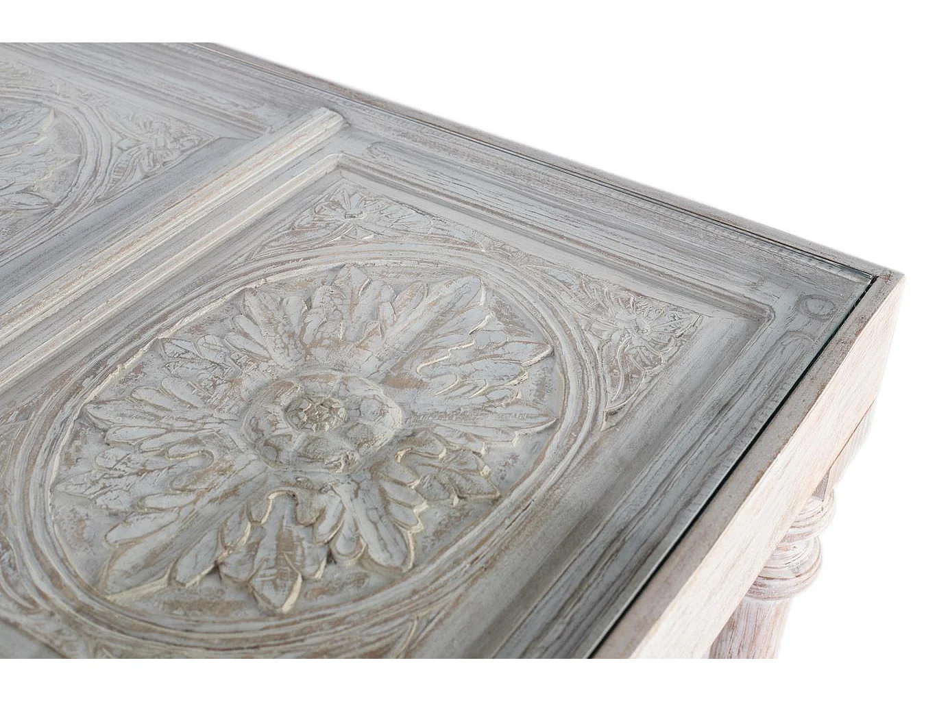 Table à manger rectangulaire sculptée à la main en bois massif 220 cm