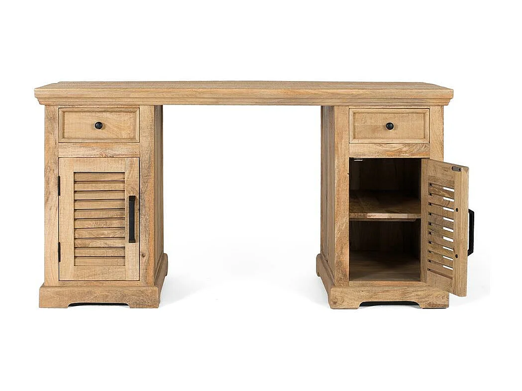 Schreibtisch mit 2 Türen und 2 Schubladen aus natürlichem Mangoholz