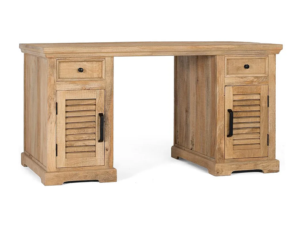 Bureau avec 2 portes et 2 tiroirs en bois de manguier naturel