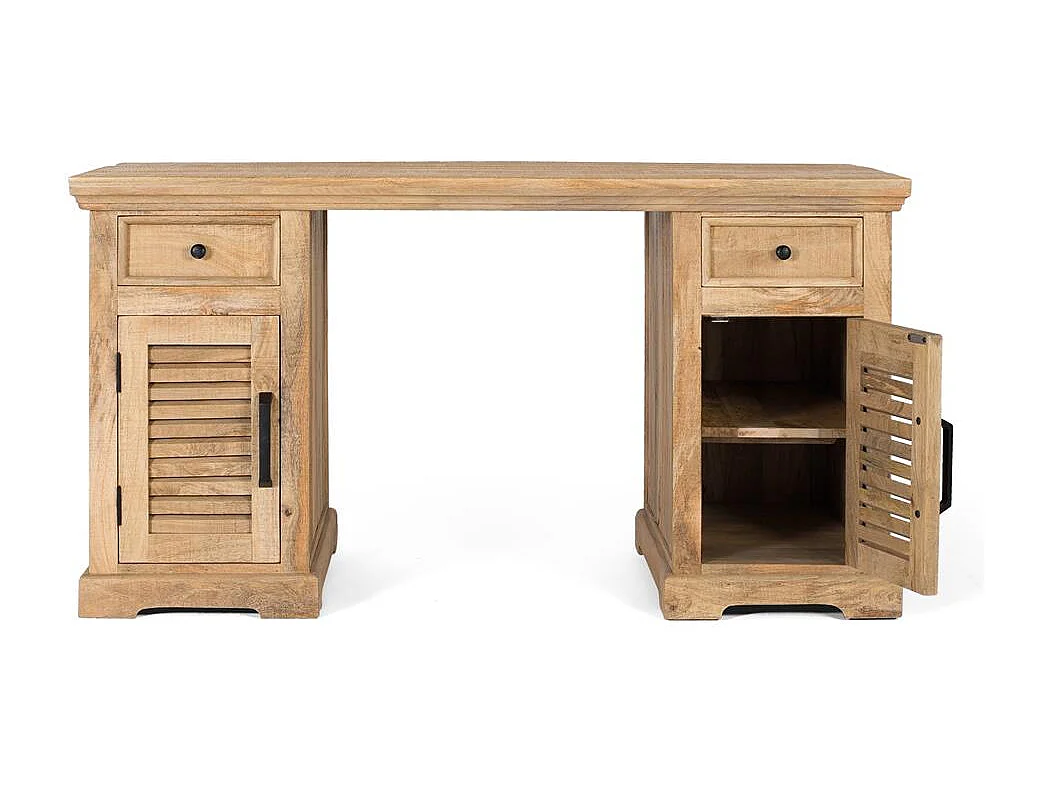 Bureau avec 2 portes et 2 tiroirs en bois de manguier naturel