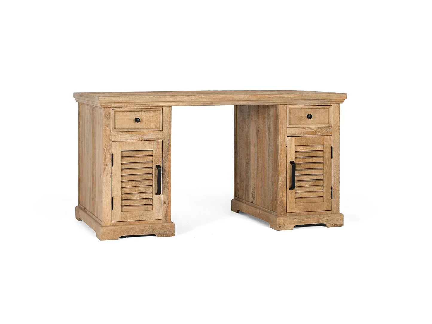 Biuro z 2 portami i 2 oponami w naturalnym drewnie manguier
