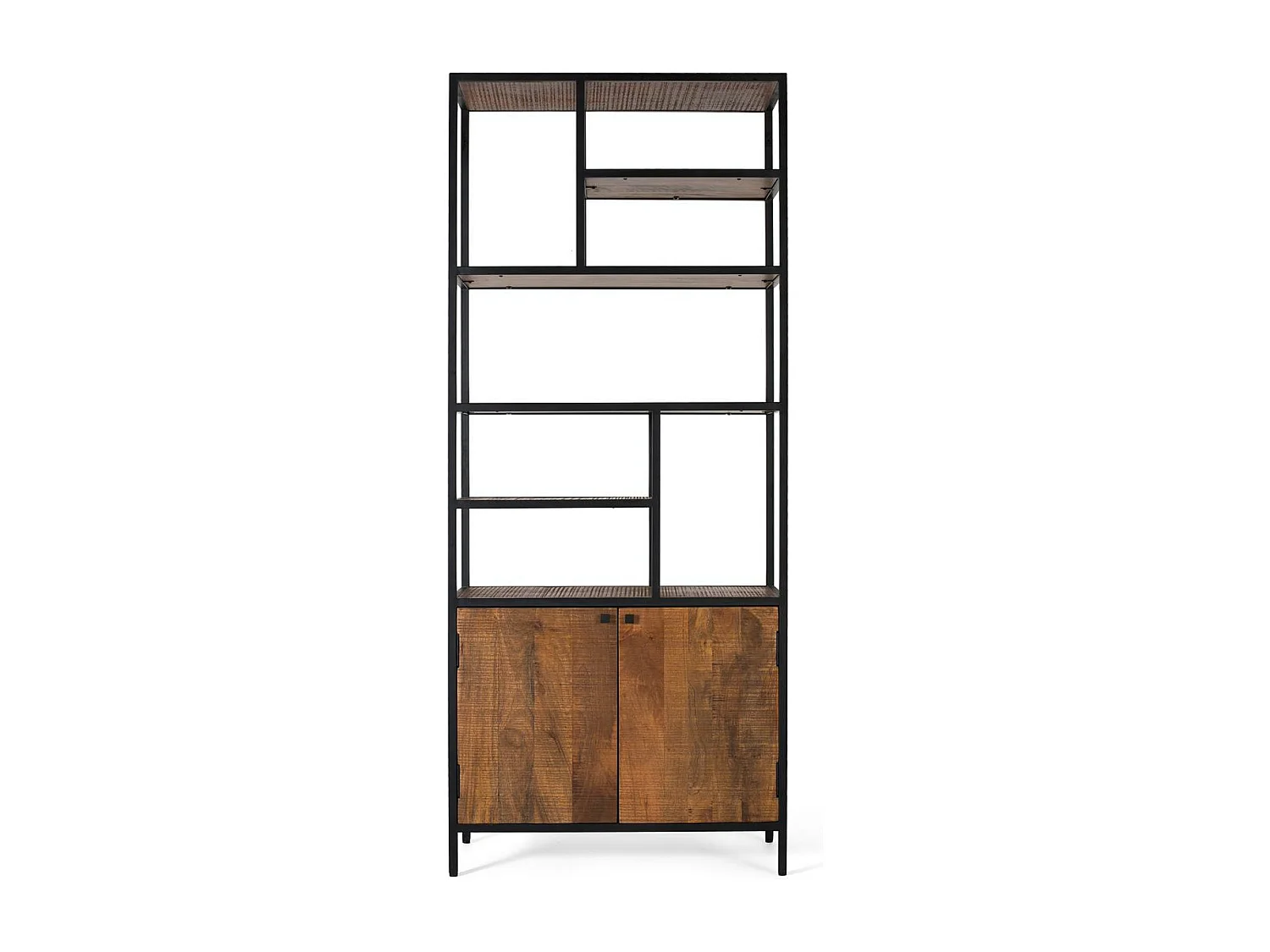 Regał na książki z metalową ramą i drewnem mango