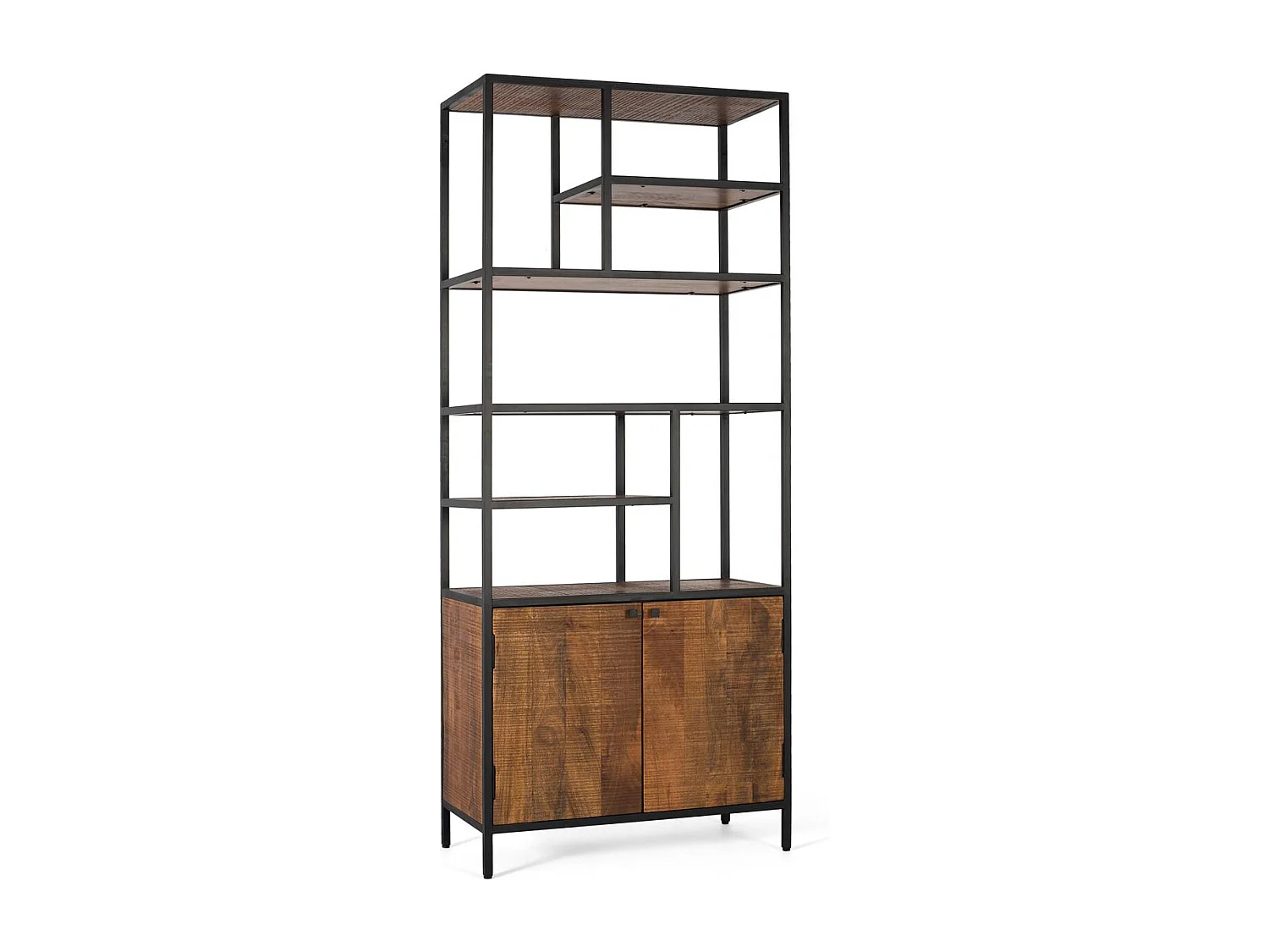 Bibliothèque avec structure en métal et bois de manguier