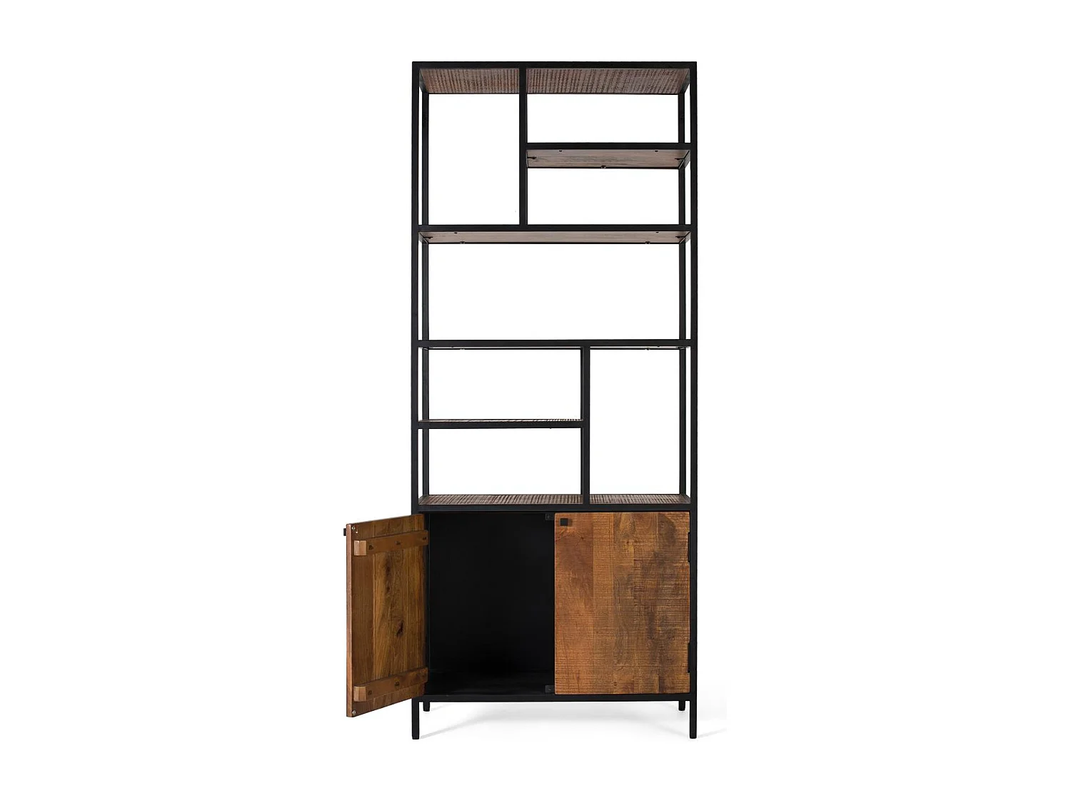 Bibliothèque avec structure en métal et bois de manguier