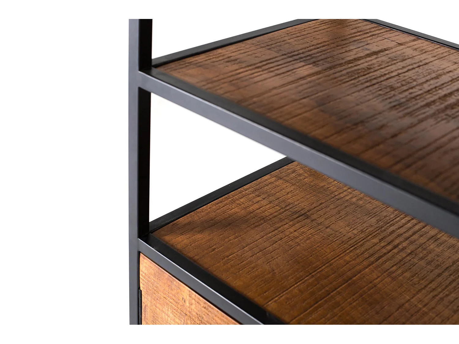 Bibliothèque avec structure en métal et bois de manguier