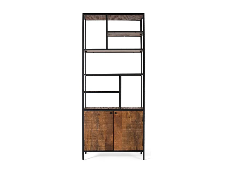 Bibliothèque avec structure en métal et bois de manguier