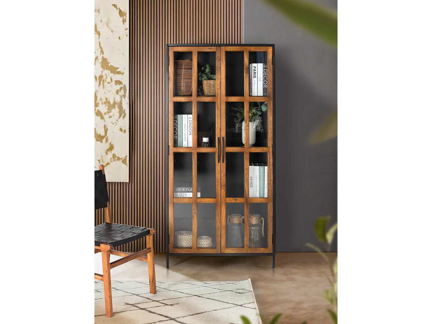 Vitrine 2 portes en manguier et structure métallique