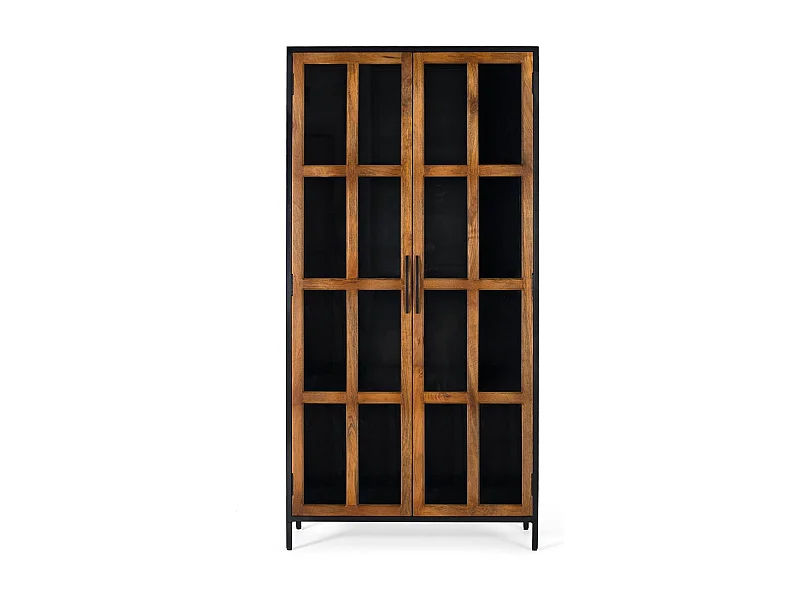 2-türige Vitrine aus Mangoholz und Metallstruktur