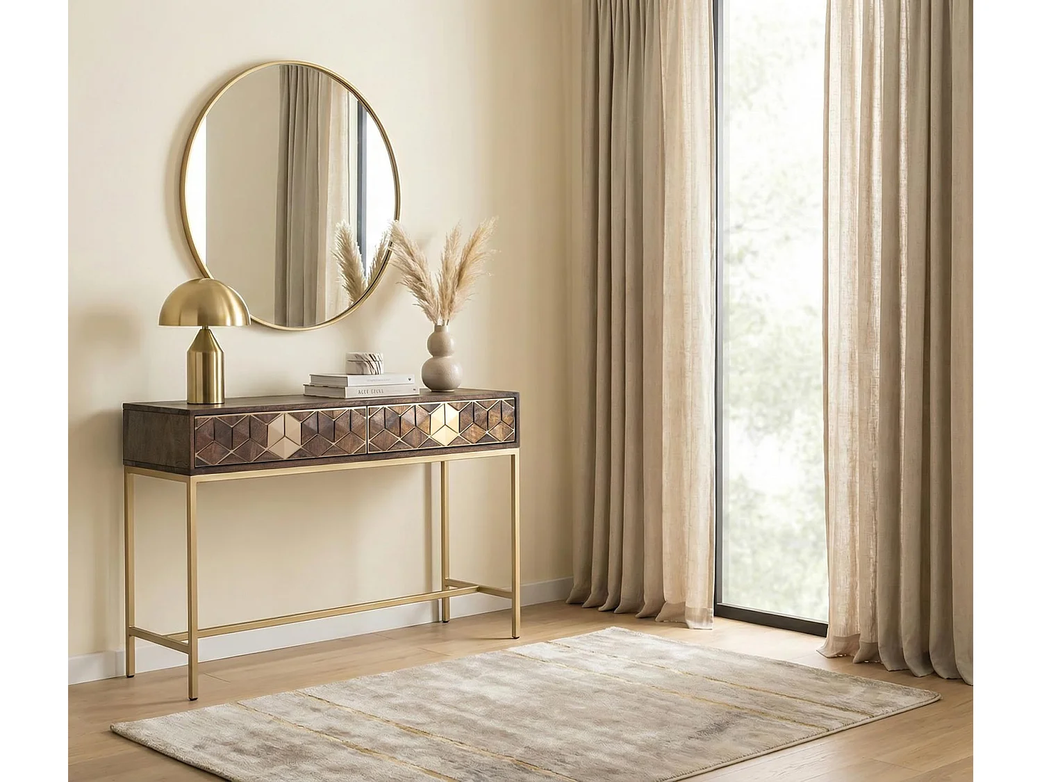 Console en bois de manguier 122 cm, style rustique moderne - 76 x 122 x 40