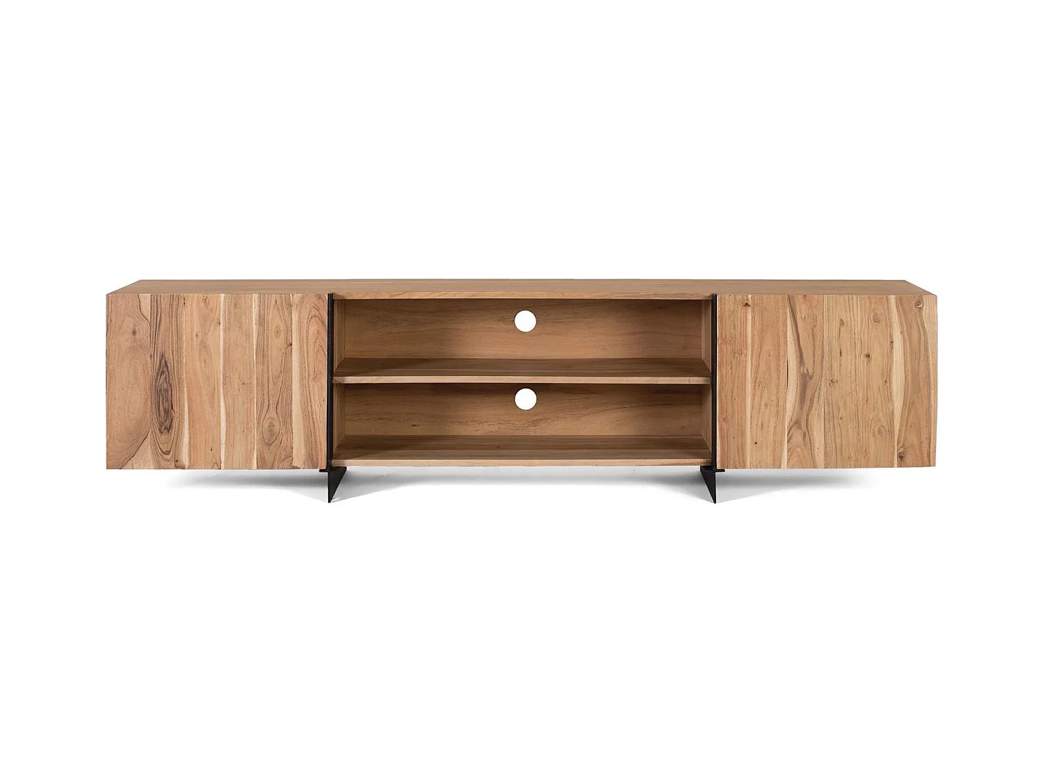 TV-Schrank aus Akazienholz und naturfarbenem Metall
