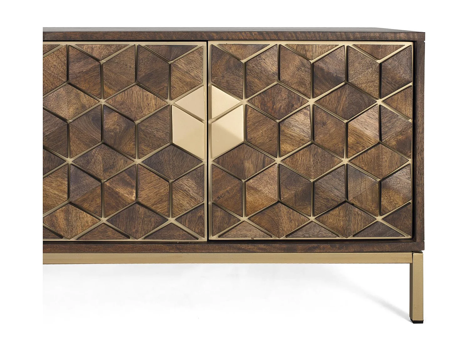 Mueble tv con 4 puertas de madera de mango y base de metal