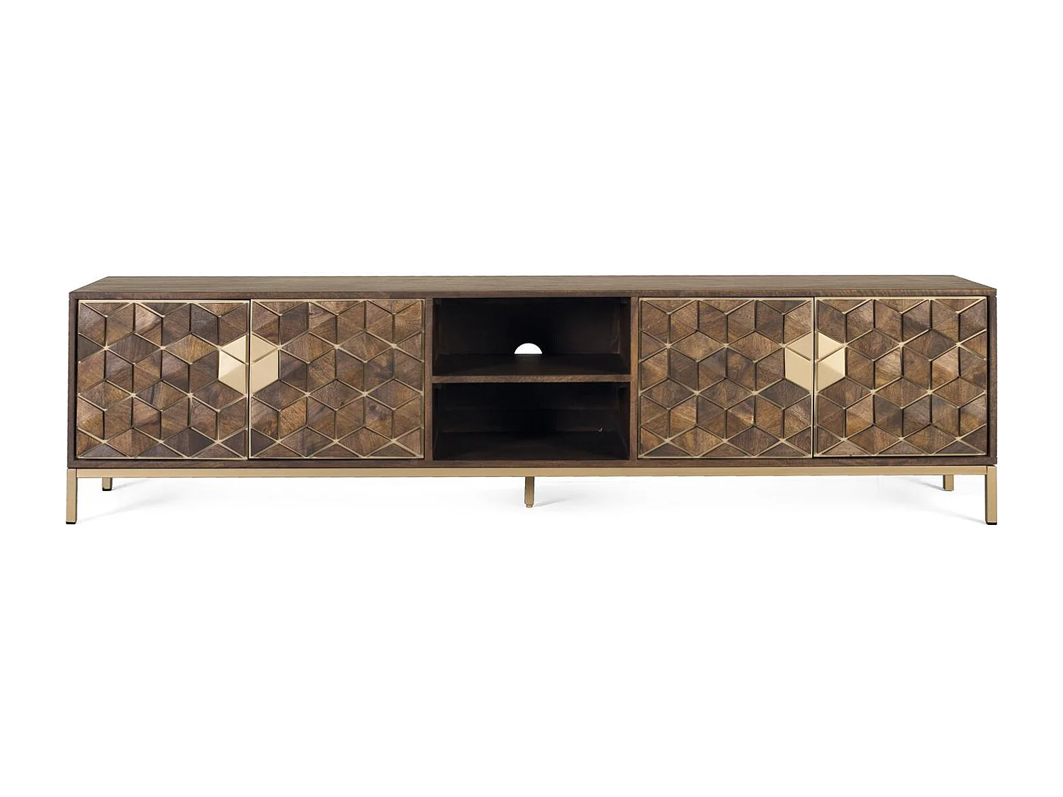 Meuble tv 4 portes manguier hout en metalen zool