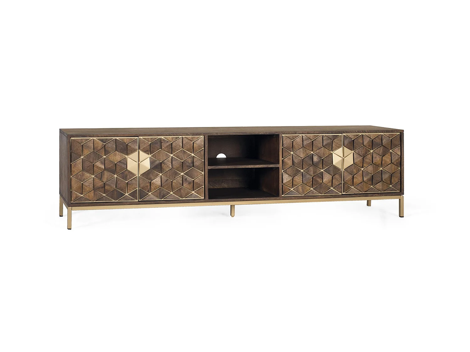 Tv-meubel van mangohout, 190 cm, rustieke moderne stijl - 50x190x40