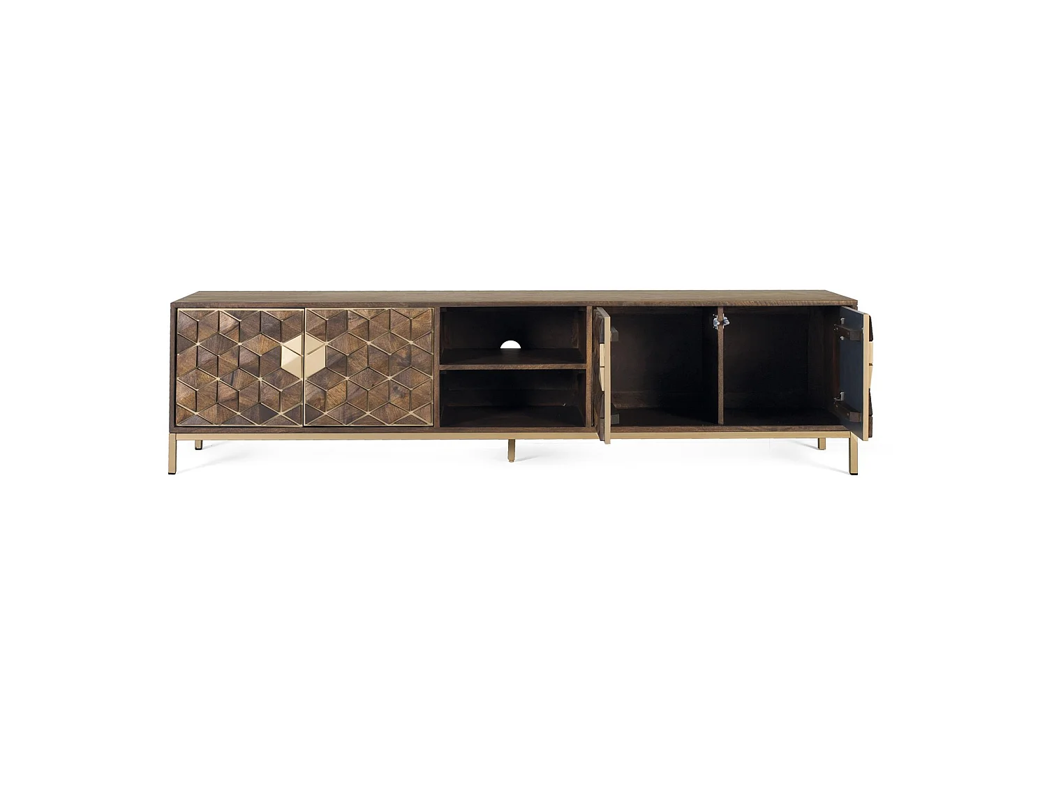 Tv-meubel van mangohout, 190 cm, rustieke moderne stijl - 50x190x40
