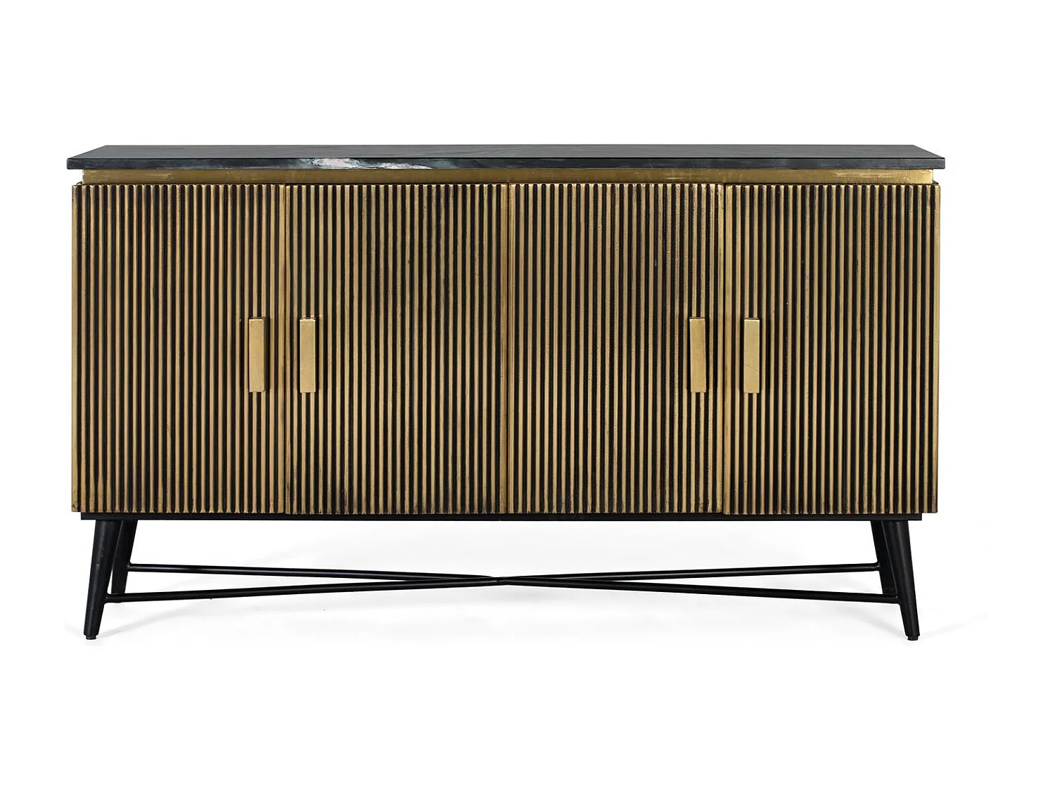 Sideboard mit 4 mit Bronze verkleideten Holztüren und Marmorplatte