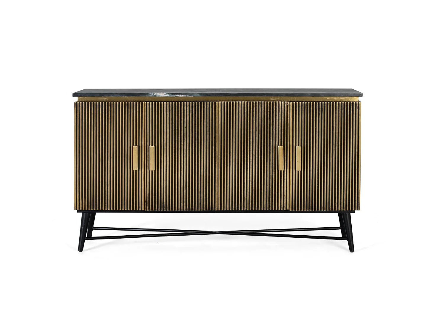 Buffet avec 4 portes en bois recouvert de bronze et plateau en marbre