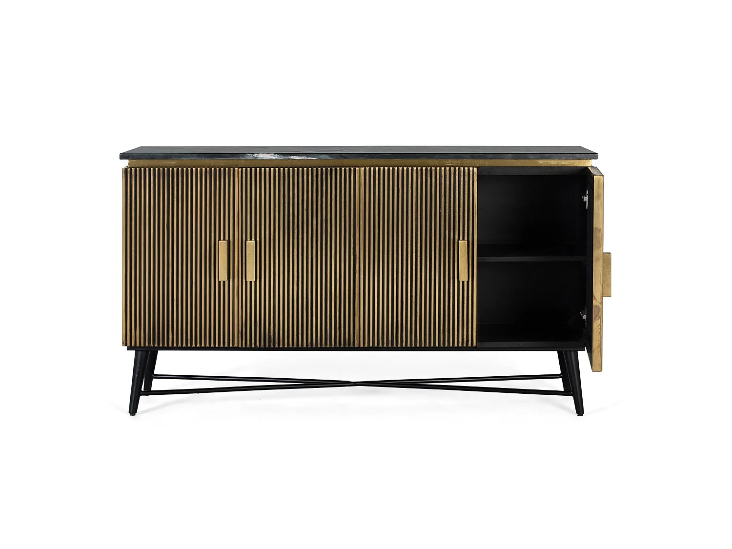 Buffet avec 4 portes en bois recouvert de bronze et plateau en marbre