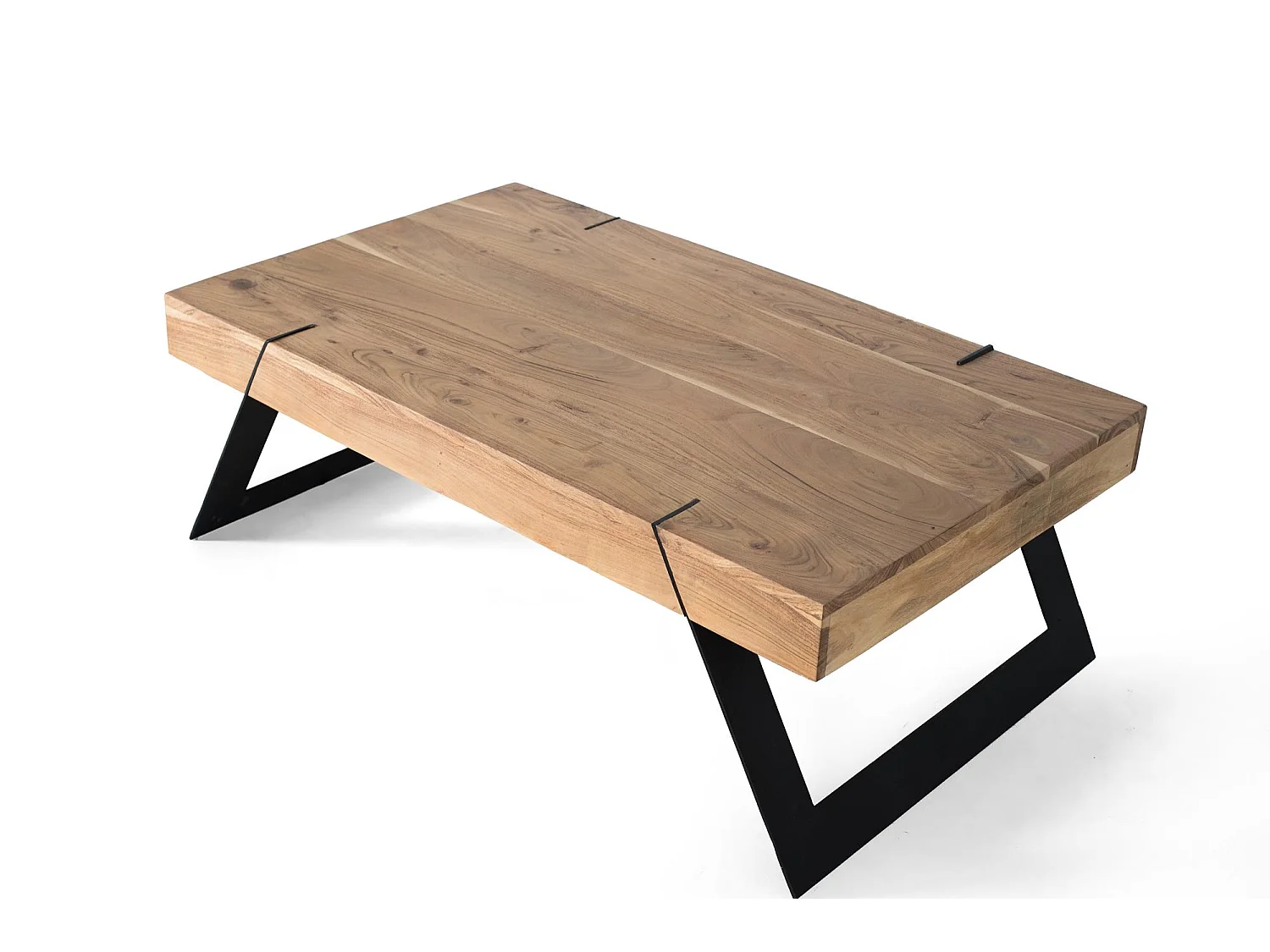 Base da mesa em acácia e metal com tonalidade natural