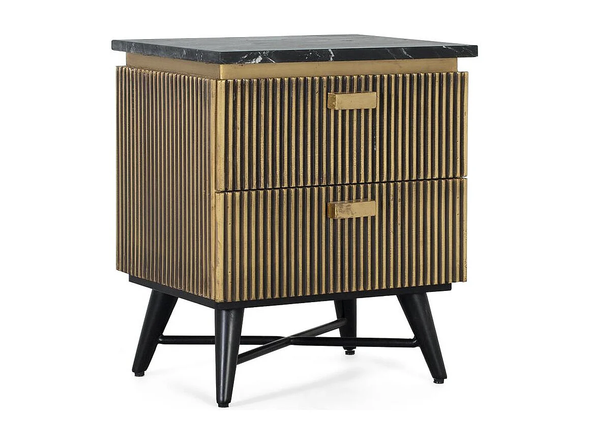 Table de chevet avec 2 tiroirs faite à la main en bois et marbre