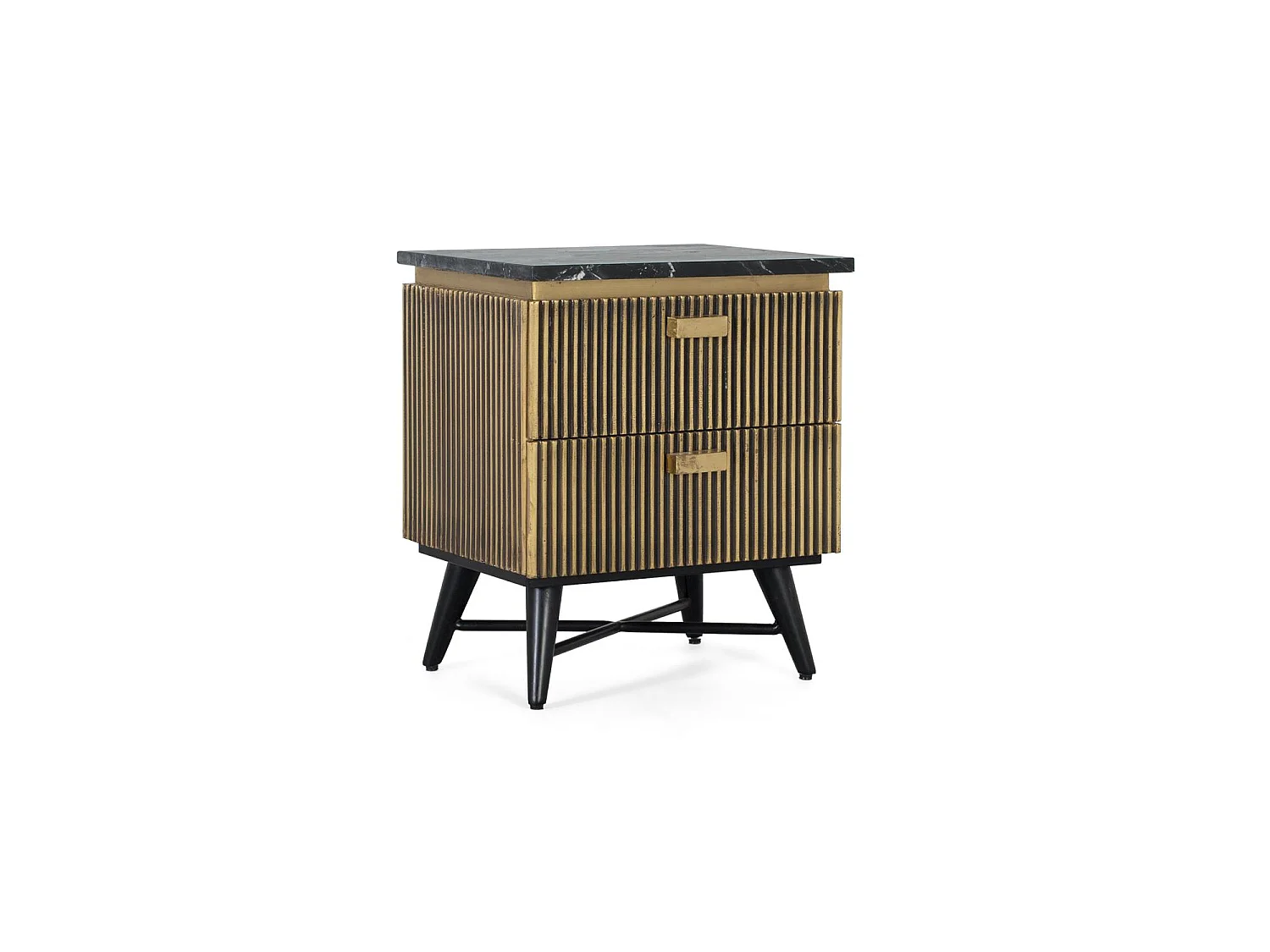 Table de chevet avec 2 tiroirs faite à la main en bois et marbre