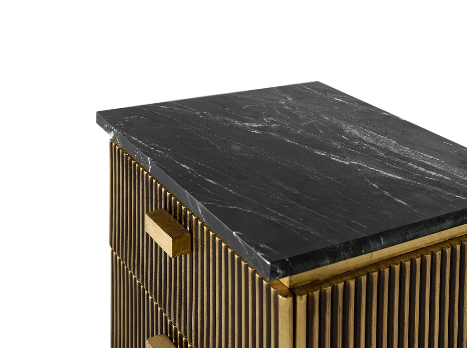 Table de chevet avec 2 tiroirs faite à la main en bois et marbre