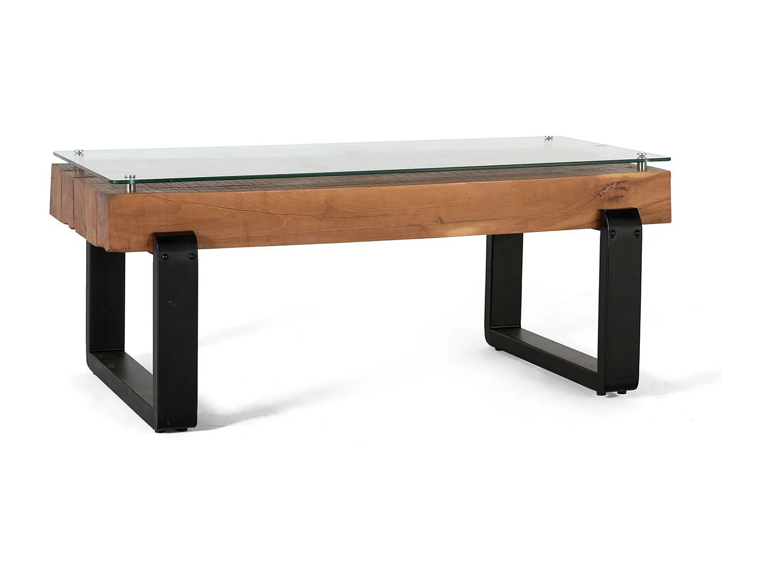 Mesa de centro de madeira reciclada com tampo de vidro 50x120x65