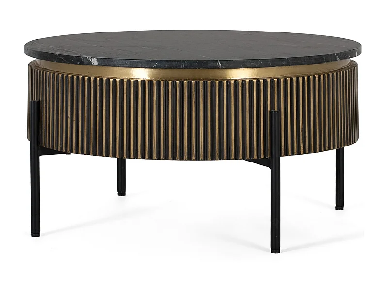 Couchtisch aus Holz mit Bronze- und Marmorplatte