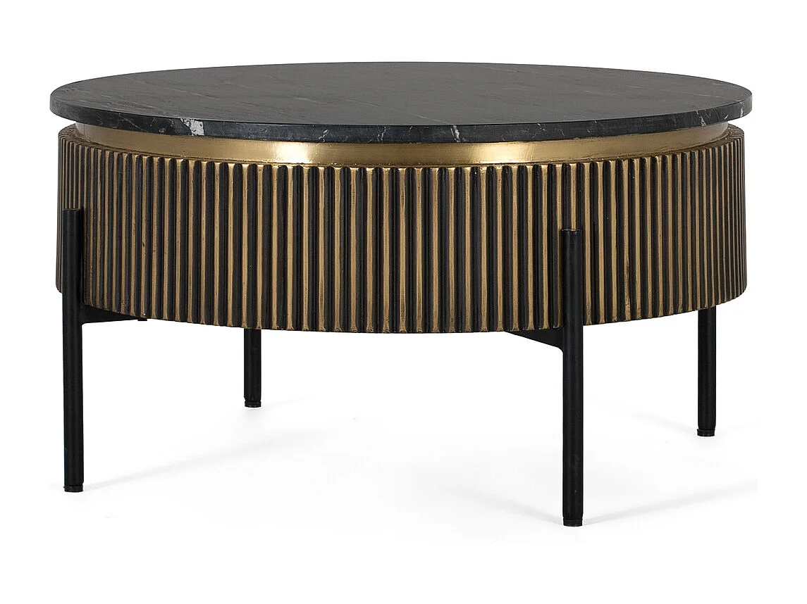 Table basse en bois recouverte de bronze et plateau en marbre