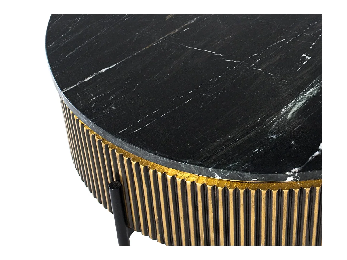 Couchtisch aus Holz mit Bronze- und Marmorplatte