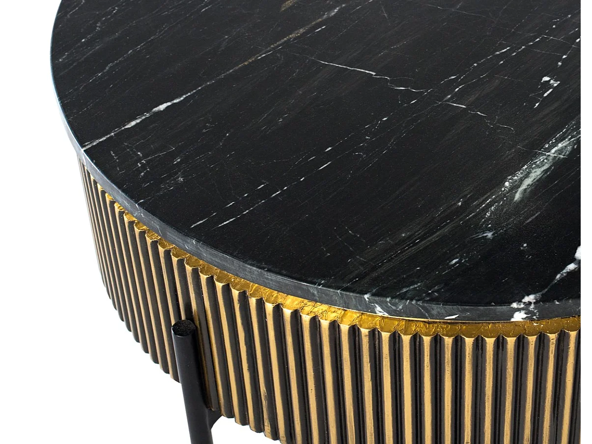 Mesa de centro de madera revestida en bronce y tapa de mármol