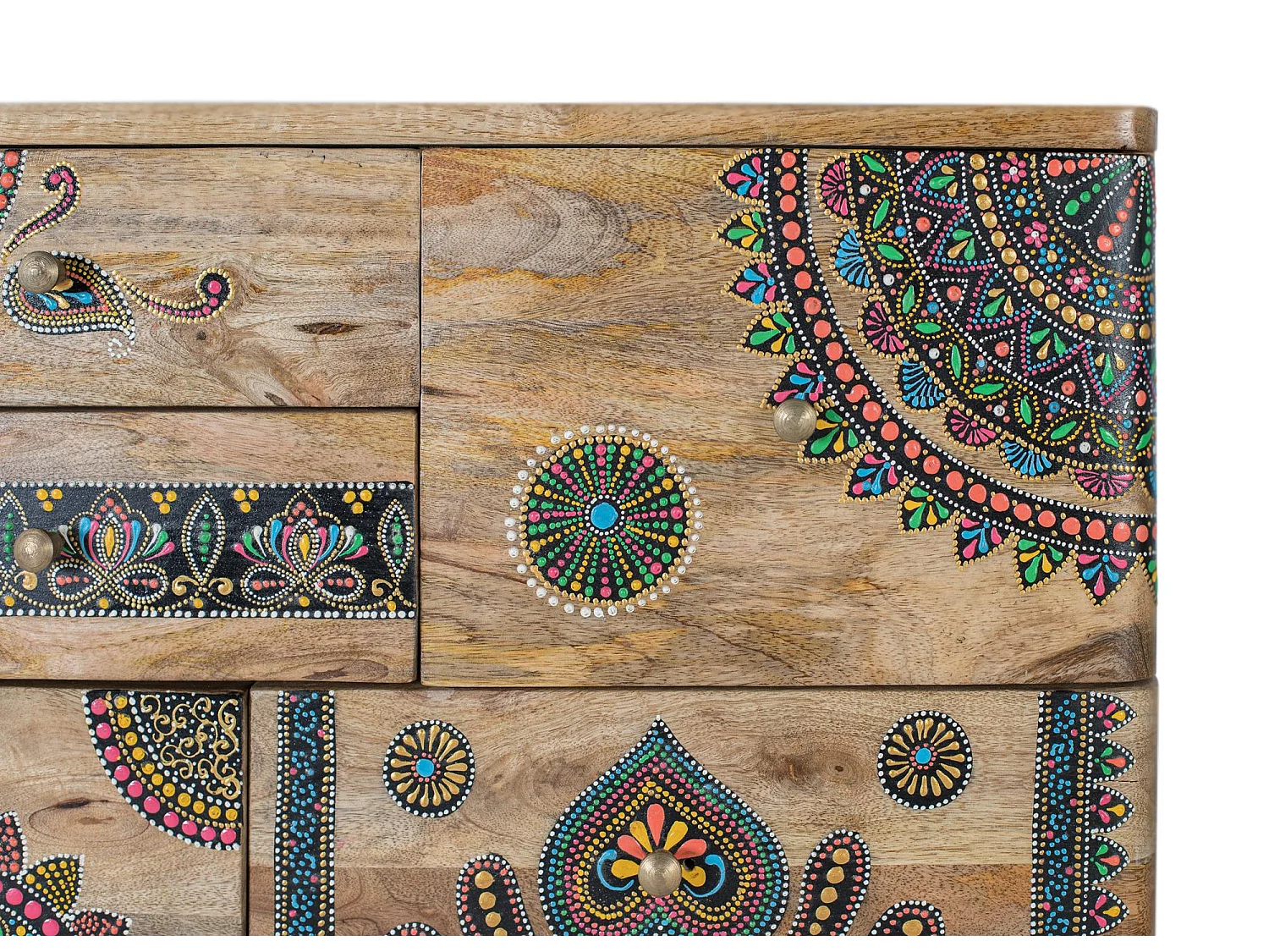 Cassettiera in legno di mango dipinta a mano