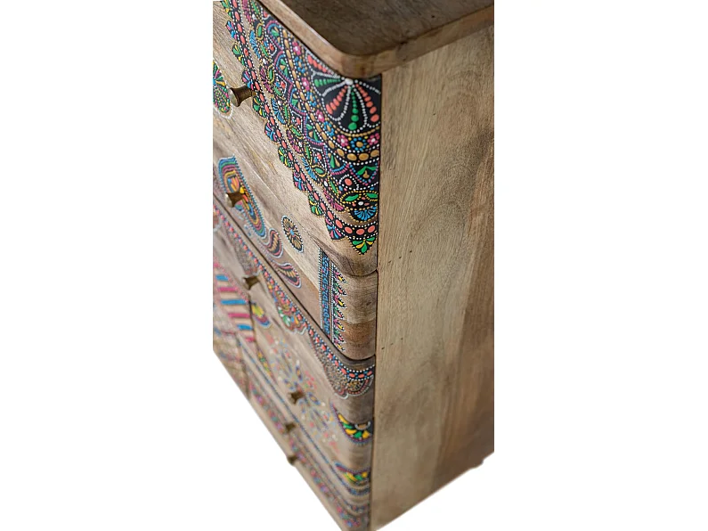 Cassettiera in legno di mango dipinta a mano