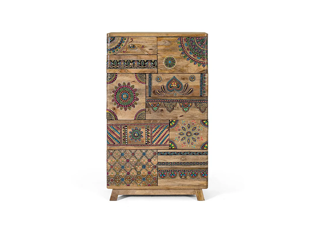 Commode en bois manguier peint à la main