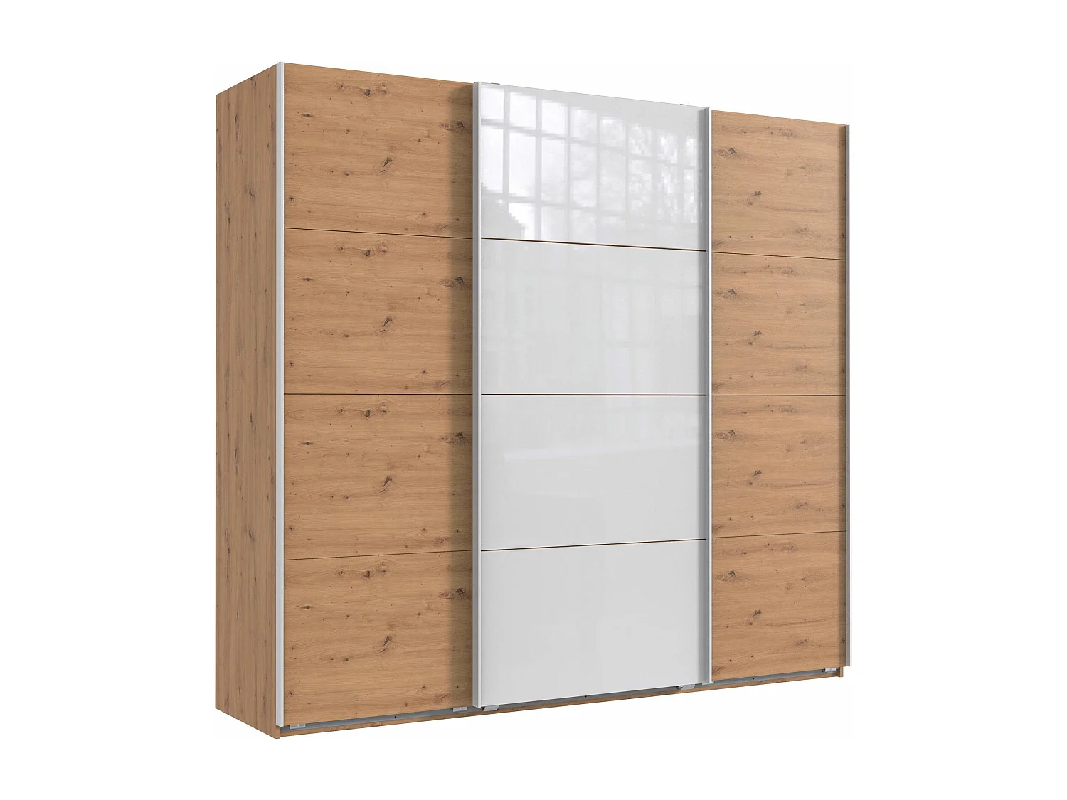 SCHWEBETÜRENSCHRANK Norderstedt Artisan Eiche / Glasweiß 225 / 64 / 210cm