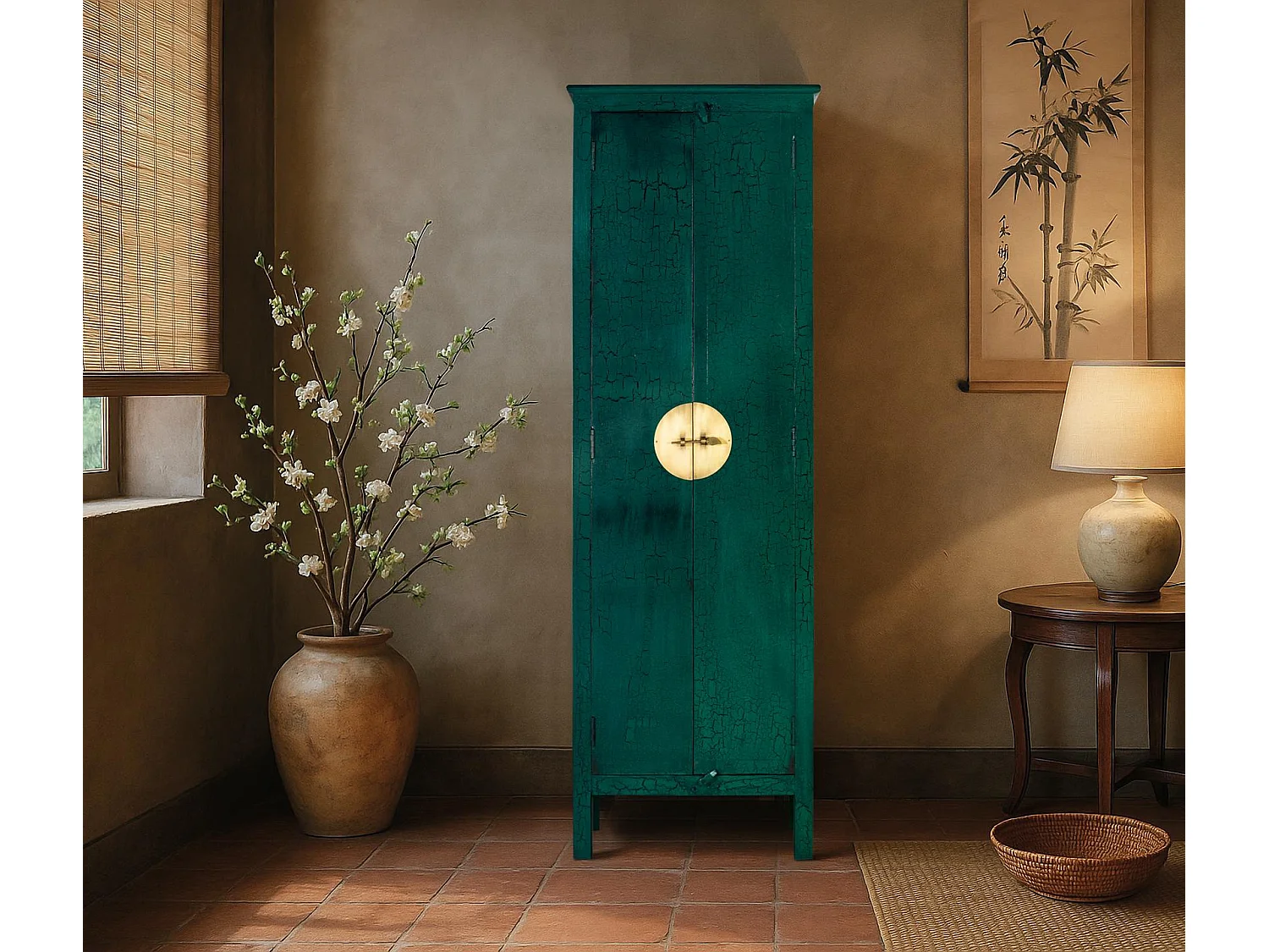 Armoire en bois de manguier 60 cm, style oriental - 180 x 60 x 35