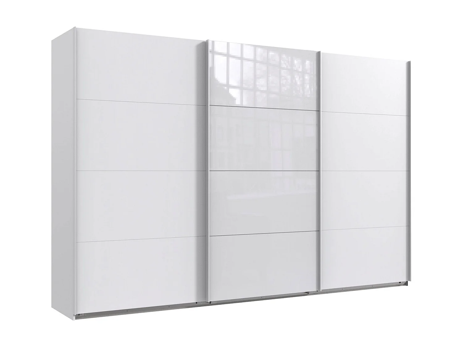 SCHWEBETÜRENSCHRANK Norderstedt Weiß / Glasweiß 313 / 64 / 210cm