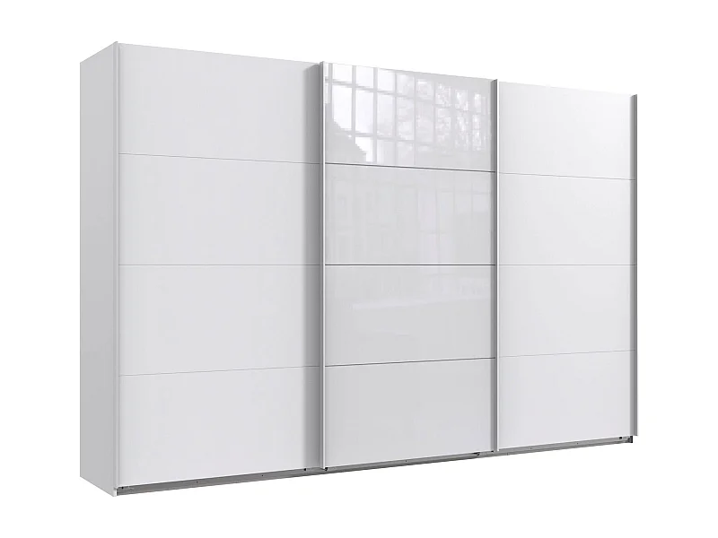 SCHWEBETÜRENSCHRANK Norderstedt Weiß / Glasweiß 313 / 64 / 210cm