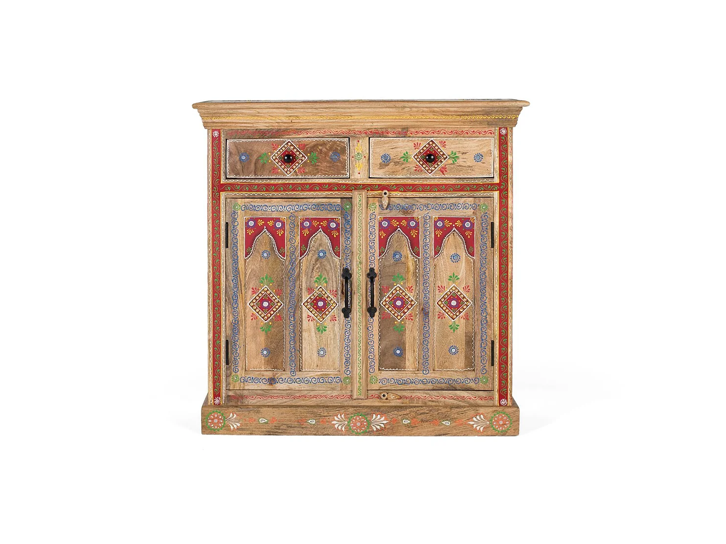 Buffet en bois de manguier, style ethnique artisanal - 90 x 90 x 38