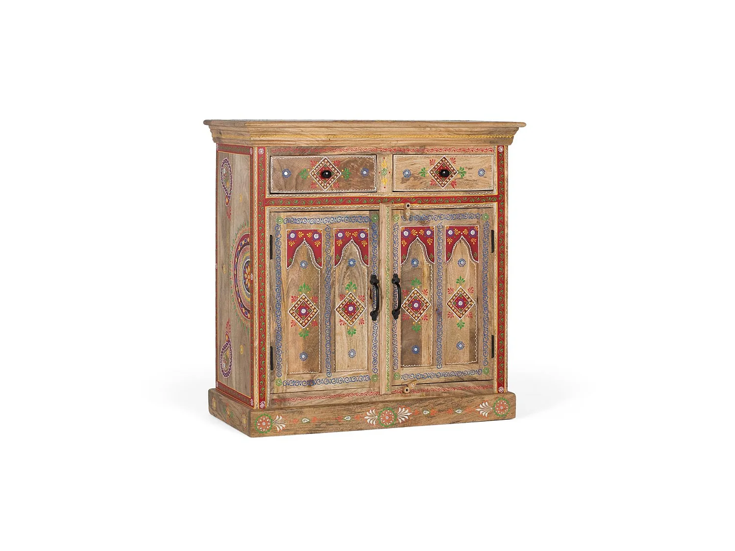Buffet en bois de manguier, style ethnique artisanal - 90 x 90 x 38