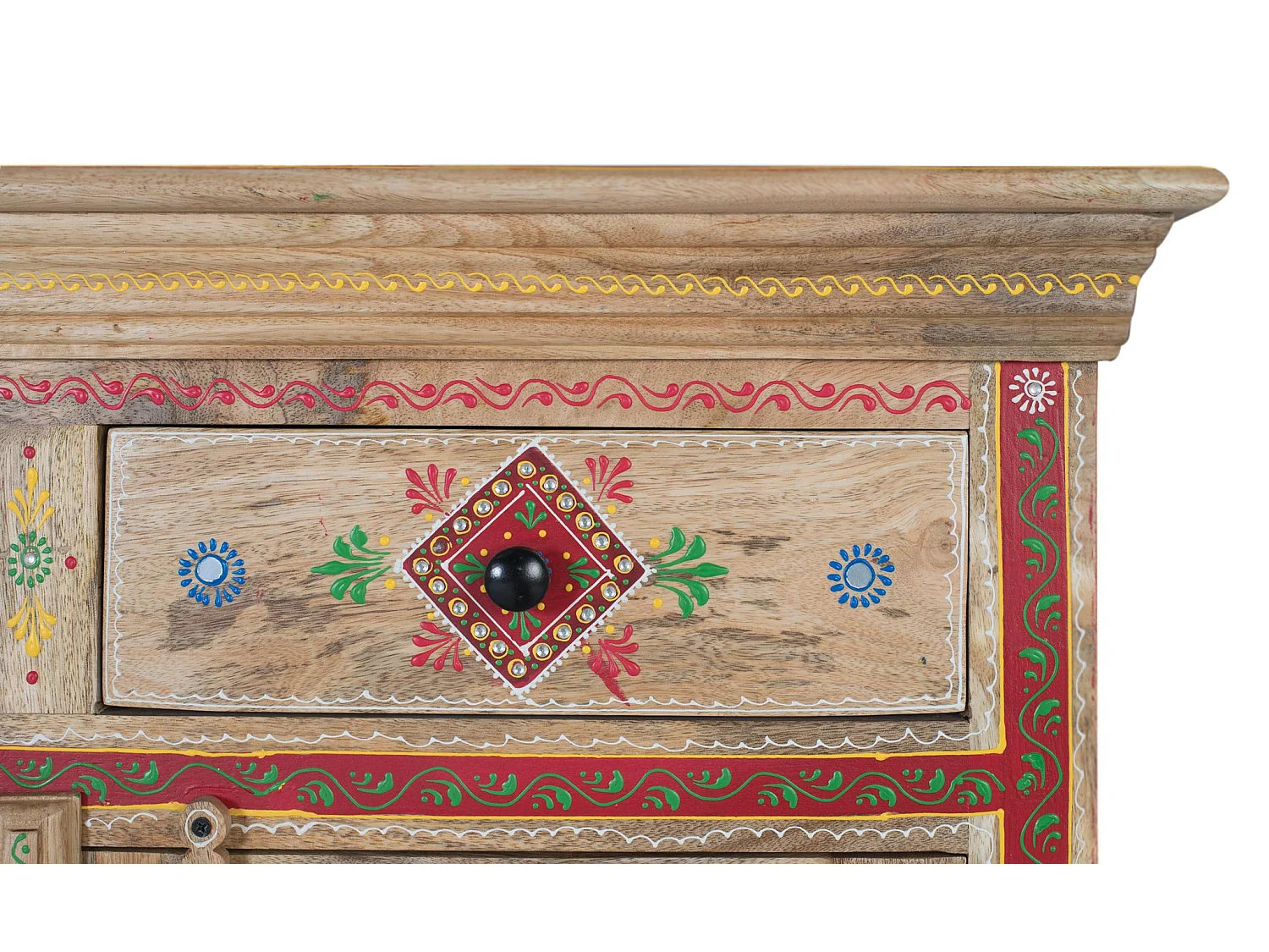 Buffet en bois de manguier, style ethnique artisanal - 90 x 90 x 38