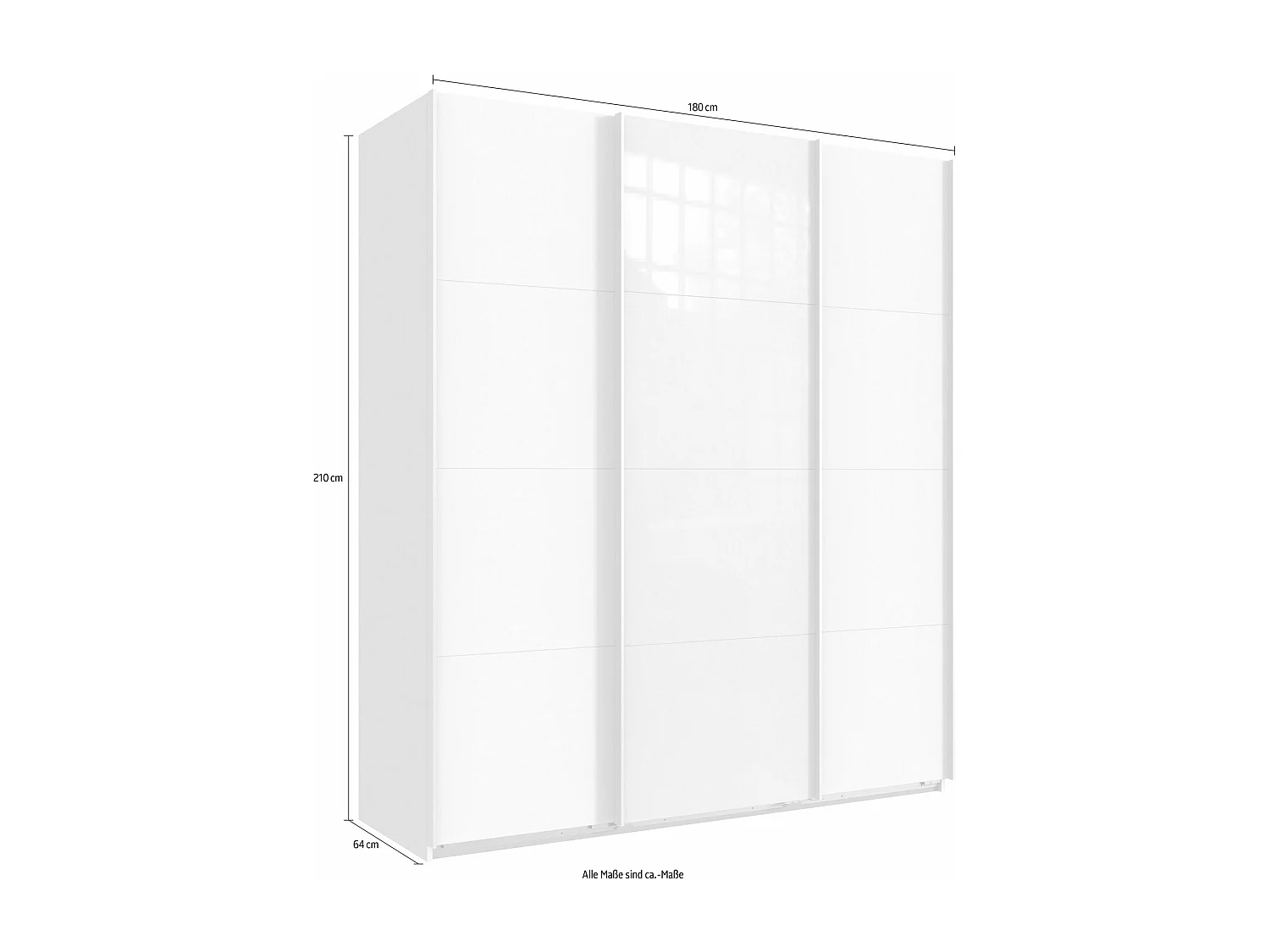 SCHWEBETÜRENSCHRANK Norderstedt Weiß / Glasweiß 180 / 64 / 210cm