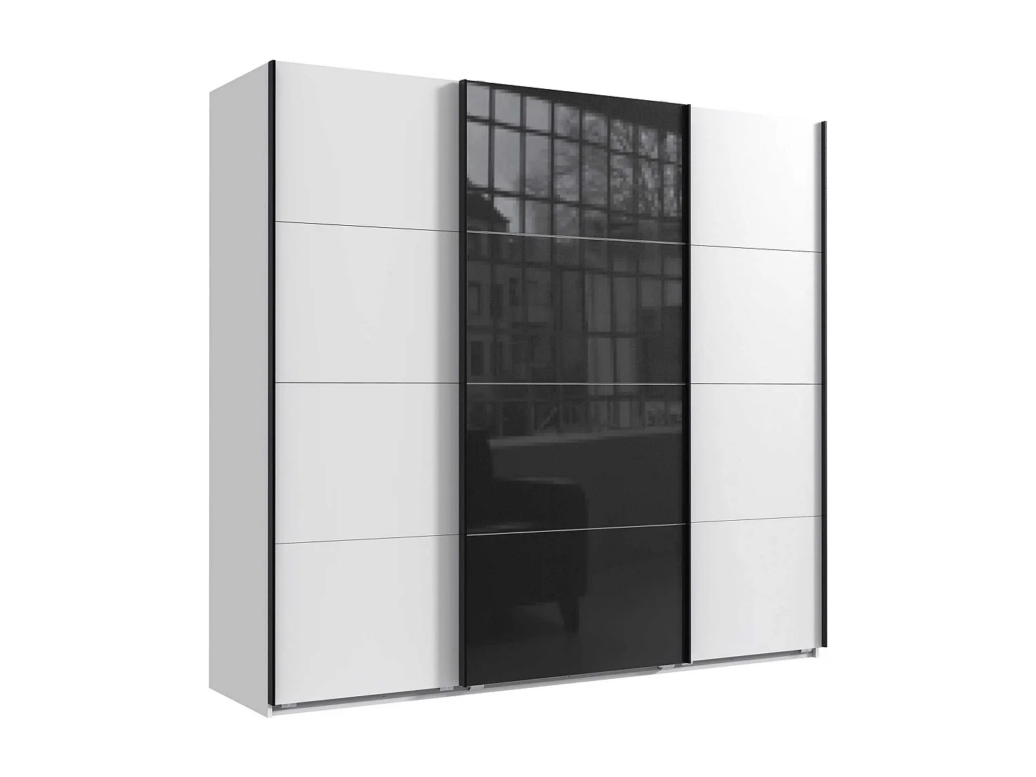 SCHWEBETÜRENSCHRANK Norderstedt Weiß / Glasschwarz 225 / 64 / 210cm