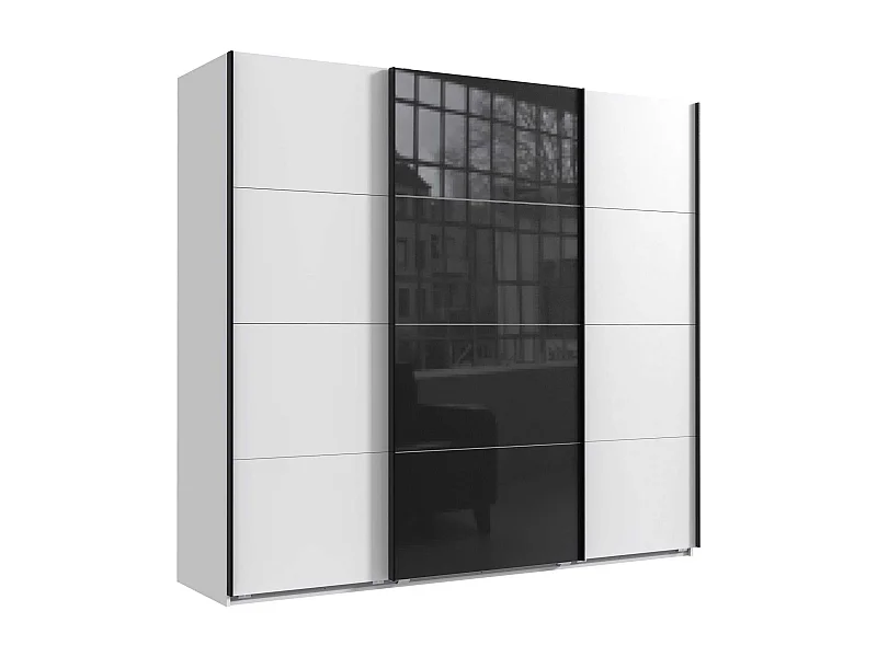 SCHWEBETÜRENSCHRANK Norderstedt Weiß / Glasschwarz 225 / 64 / 210cm